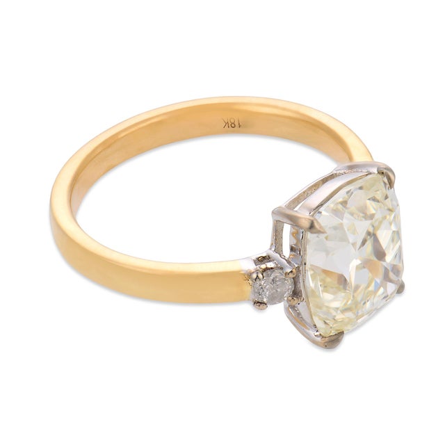Mid 20th Century Gia 3.02 Carat Old Mine Cut Diamond 18k Two Tone Gold Engagement Ring, Size 6 For Sale - Image 4 of 7