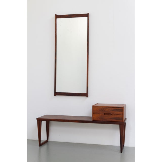 Vintage Danish Rosewood Bench with Drawers and Mirror by Kai Kristiansen, 1960s, Set of 3 For Sale - Image 10 of 18