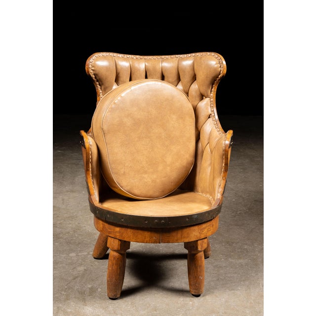 Champagne Vintage Tufted Leather Chesterfield Barrel Chair For Sale - Image 8 of 12