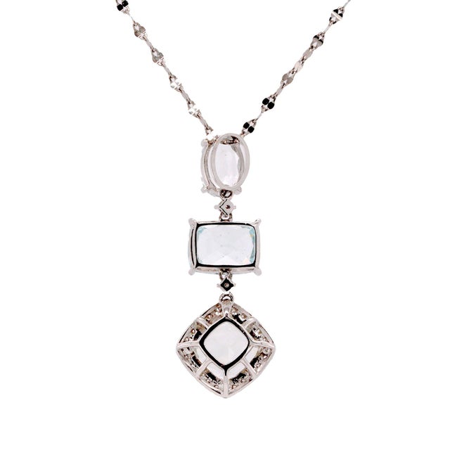 Contemporary Aquamarine and Diamond Platinum Pendant Necklace - Fei Liu For Sale - Image 3 of 8
