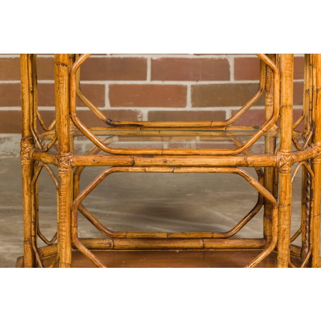 Midcentury Bamboo and Glass Etagère with Five Shelves and Geometric Accents For Sale - Image 11 of 12