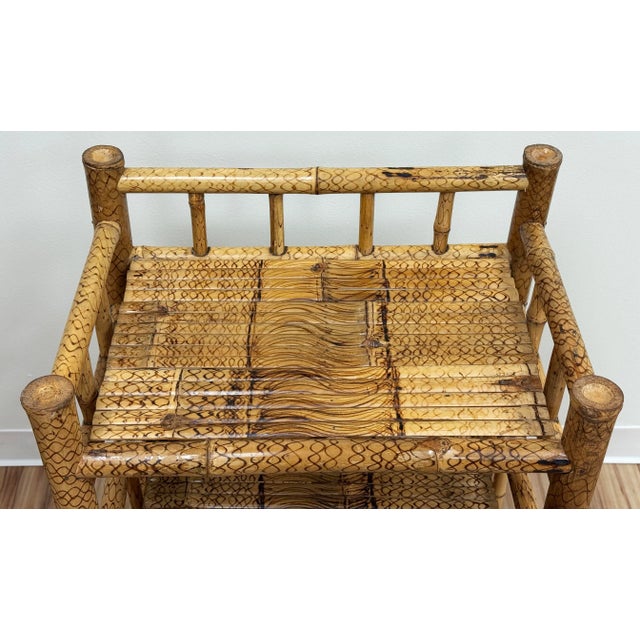 Vintage Scorched Bamboo Three Tier Etagere Shelf For Sale - Image 9 of 11