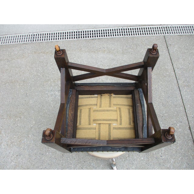 Mission Arts & Crafts Style Black Leather Footstool on Wooden Casters For Sale - Image 10 of 11