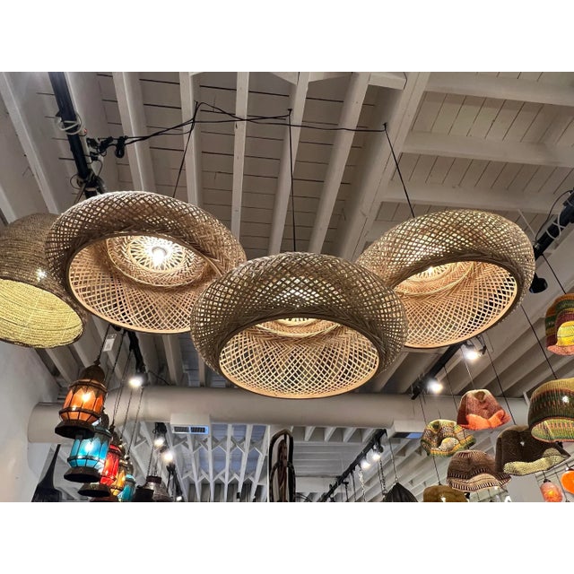 Rattan Beret Pendant Light For Sale In Los Angeles - Image 6 of 8