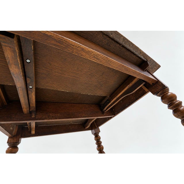 1920s Antique English Jacobean Revival Oak Draw Leaf Mahjong Game Table, C. 1920s For Sale - Image 5 of 8