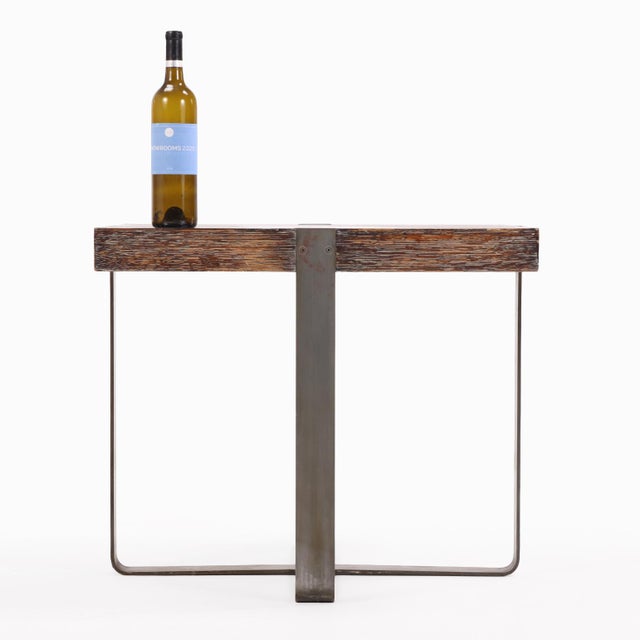 Contemporary square end table featuring a richly textured cerused oak top supported by a sculptural bronze base. The oak...