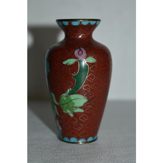 1980s Vintage Mini Chinese Cloisonné Vase W/Floral Details For Sale - Image 5 of 10