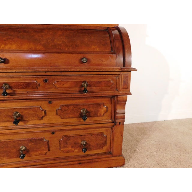Antique 1880s Victorian Eastlake Burled Walnut Cylinder Secretary Bookcase Desk For Sale - Image 9 of 16