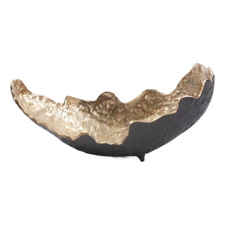 Cracked Edge Ebony Tray with Gold Interior- Large For Sale