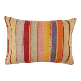16"x24" Hand-Woven Kilim Cushion Cover. Colorful Striped Lumbar Pillow Cover For Sale
