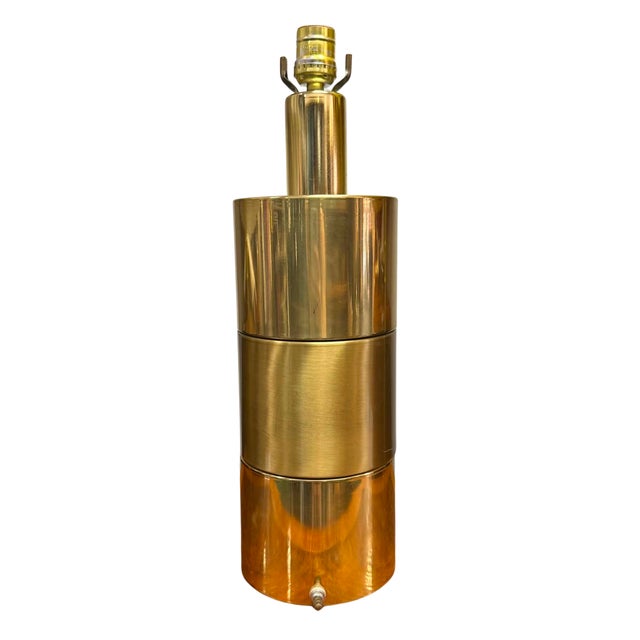 Hollywood Regency 1980s Hollywood Regency Brass Cylinder Table Lamp For Sale - Image 3 of 5