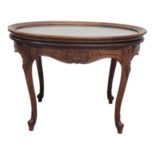 Vintage French Louis XV Style Carved Coffee or Side Table With Serving Tray For Sale