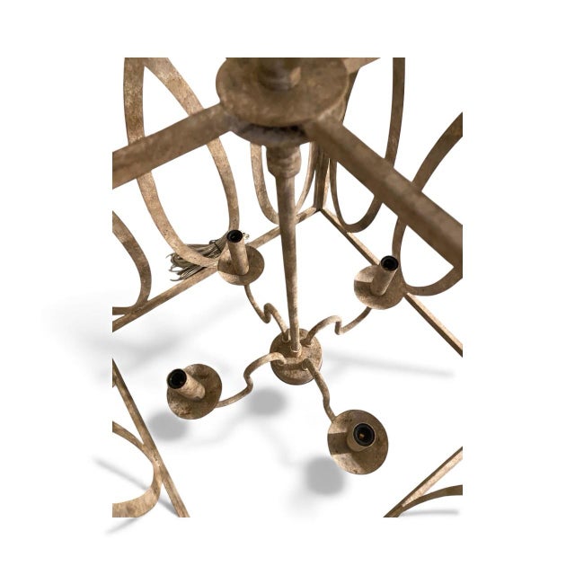 Gold Terracotta Designs Palma Linear Large Lantern Chandelier – Square Open-Frame, Distressed Gold, With 4 Lights For Sale - Image 8 of 10