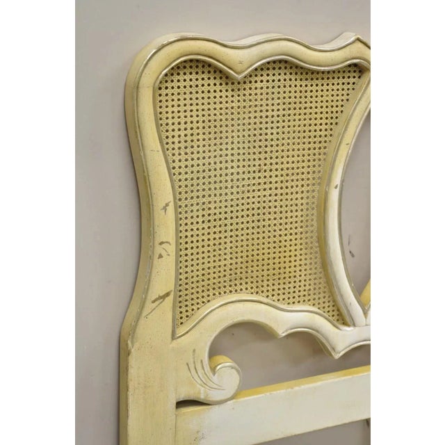 Mid 20th Century Mid 20th Century Vintage French Provincial Hollywood Regency Cream Painted Cane King Headboard For Sale - Image 5 of 11