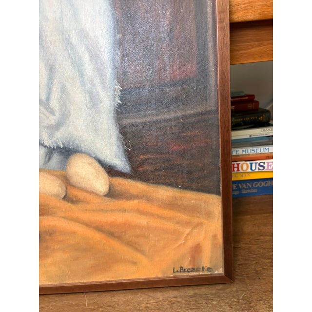 Vintage Mid Century Signed Still Life Oil Painting With Black Teapot & Eggs For Sale - Image 12 of 15