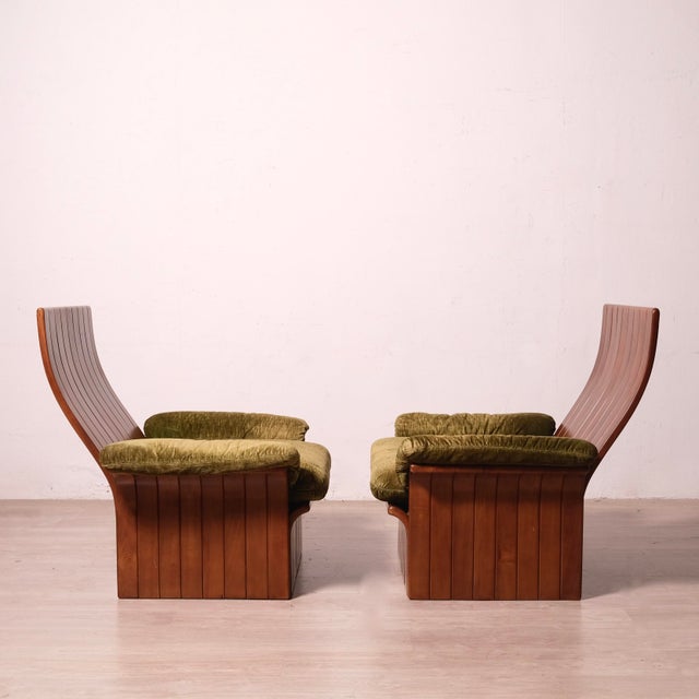 Handcrafted Armchairs in Velvet and Curved Wood, 1980s, Set of 2 For Sale - Image 9 of 18
