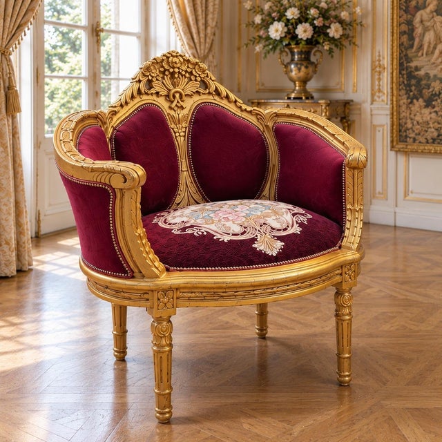 1960s 1960 Artisan Louis XVI Burgundy Beech Sofa Set-3 Pc For Sale - Image 5 of 16