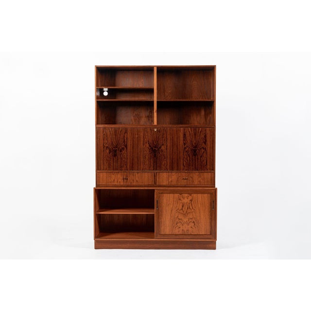 Mid Century Danish Rosewood Bookcase With Drop-Down Secretary Desk For Sale - Image 4 of 18