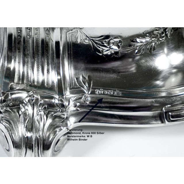 Metal Art Nouveau Silver Jardiniere with Cut Glass Liner by Wilhelm Binder, Germany, 1900s For Sale - Image 7 of 8