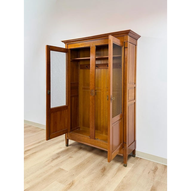 Vintage Wardrobe Grange French Antique Style Locking Bronze Dowel Armoire For Sale - Image 9 of 14