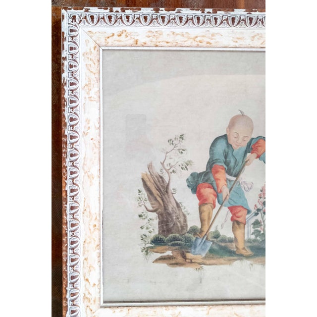 Chinoiserie 19th Century French Chinoiserie Chinese Export Style Watercolor Painting For Sale - Image 3 of 18