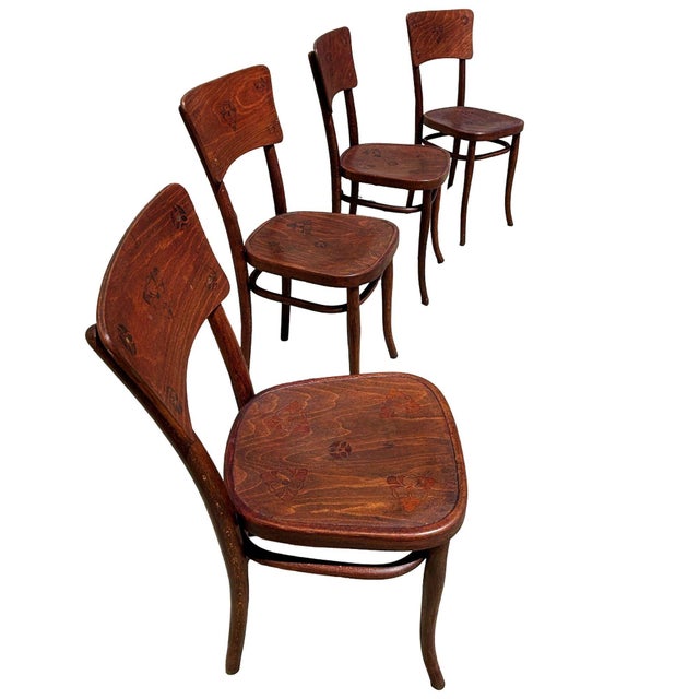 Late 19th Century Victorian Bent Oak Side Chair W/ Floral Seat by Thonet Hermanos, Set of 4 For Sale - Image 5 of 15