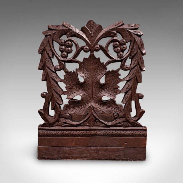 Brown Vintage Carved Book Slide, Anglo Indian, Teak, Library Stand, Colonial, Art Deco For Sale - Image 8 of 11