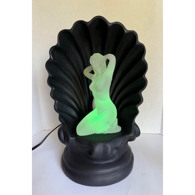 1980's Art Deco Lucite Mermaid Color Changing Motion Shell Lamp For Sale - Image 4 of 12