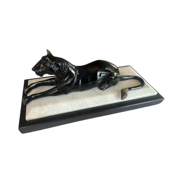 1980s Vintage Bombay Black Panther Marble Table Top Sculpture Vintage Postmodern Bronze For Sale - Image 5 of 9