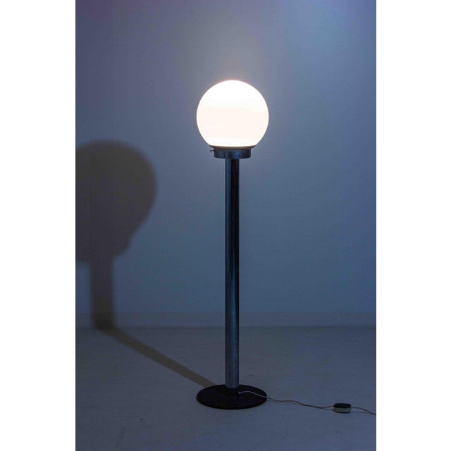 Chrome Floor Lamp with Large Opaline Globe, Italy, 1970s For Sale - Image 7 of 13