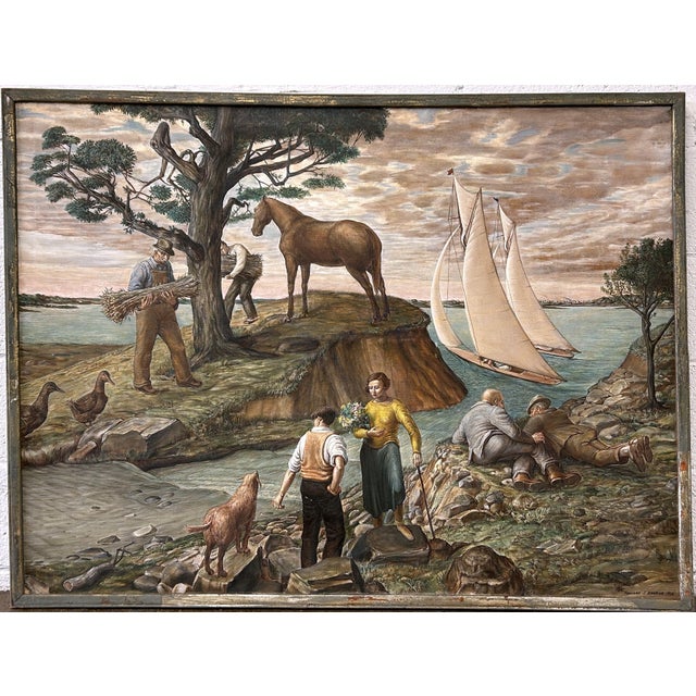1936 Wpa Era American Scene Modernist Painting "A Connecticut Day" Howard Ahrens For Sale - Image 4 of 11