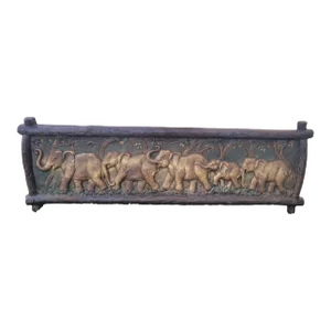 Large Hand Painted Regency Elephant Herd in the Wild Faux Bois Wall Sculpture Hanging Art