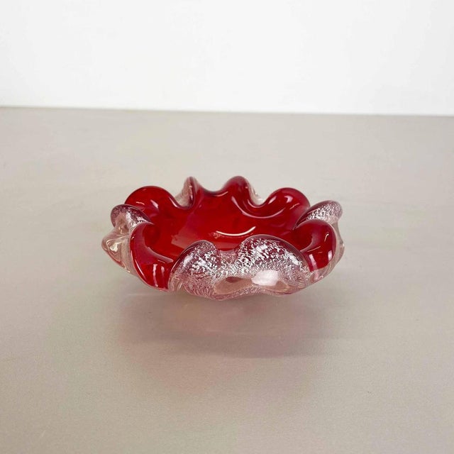 This original vintage glass bowl element, ash tray was produced in the 1970s in Murano, Italy by Barovier and Toso. It is...