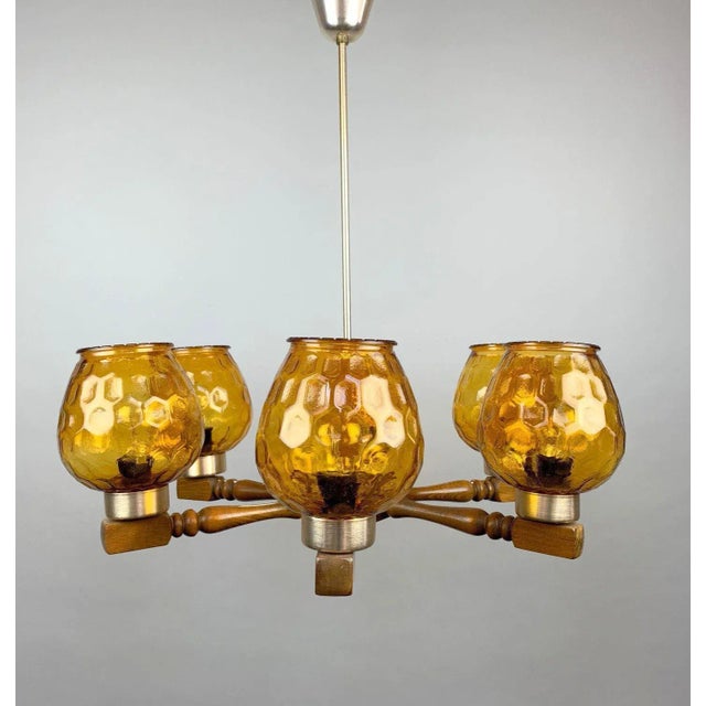 Mid-Century Wood and Glass Chandelier, 1970s For Sale - Image 9 of 11