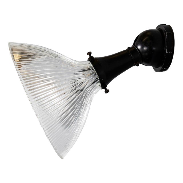 Black Holophane Prismatic Glass Adjustable Lamp, 1940s For Sale