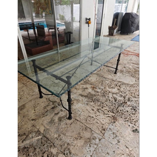 Metal 1970s Ilana Goor Style Brutalist Iron Rebar Dining Table With 3/4” Gemstone Edge Glass Top For Sale - Image 7 of 11