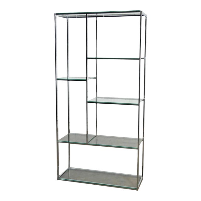 Mid-Century Modern Chrome & Glass Etagere Mondrian Style Shelf Placement For Sale