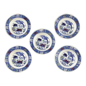 1920s Blue White English Transfer Ware by Woods & Son in Aquila Pattern- Set of 5 Bowls