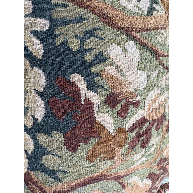 This is a late 20th century hand woven French Aubusson tapestry pillow. This beautiful tapestry has tones of forest green,...