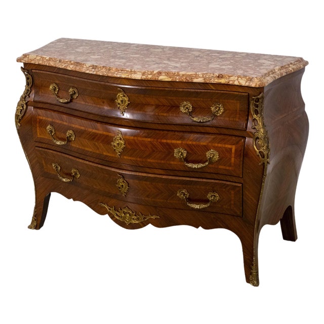 French Louis XV Style Marble Top Bronze Mounted Commode Chest For Sale