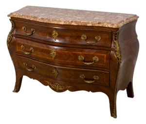 French Louis XV Style Marble Top Bronze Mounted Commode Chest