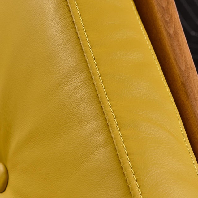 Yellow Leather Lawrence Peabody for Selig Danish Modern Danish Lounge Chairs For Sale - Image 14 of 17