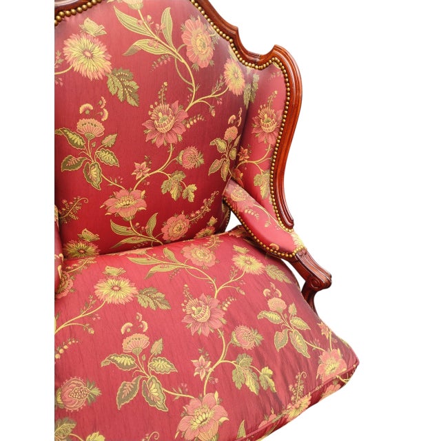 Cinnamon Experience the Peak of Traditional Elegance With This Custom French Country Bergère Chair and Ottoman by Taylor King. 1980s For Sale - Image 8 of 12