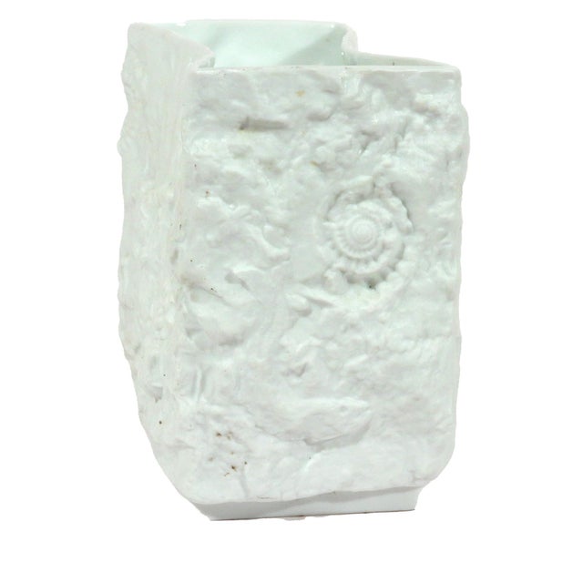 Ceramic Kaiser Porcelain Fossil Relief Vase, White Bisque With Ammonites and Shells, Sculptural Pinched Form West Germany, Circa 1970s For Sale - Image 7 of 10