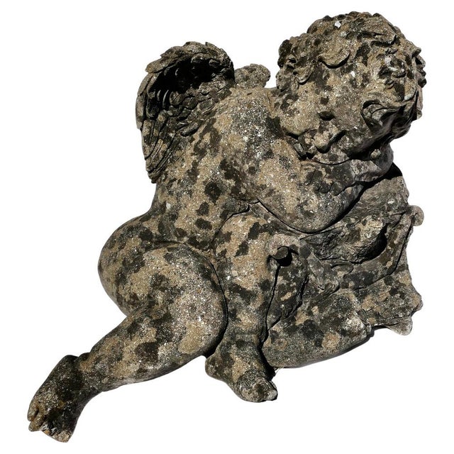 Stone French Stone Sleeping Putti Baby Cherub with Wings Statue, 1900s For Sale - Image 7 of 7