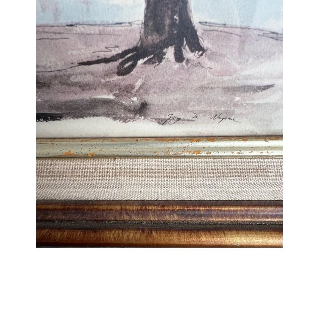 Blue 1960s Vintage Framed Watercolors of Paris Street Scenes, Set of 2 For Sale - Image 8 of 11