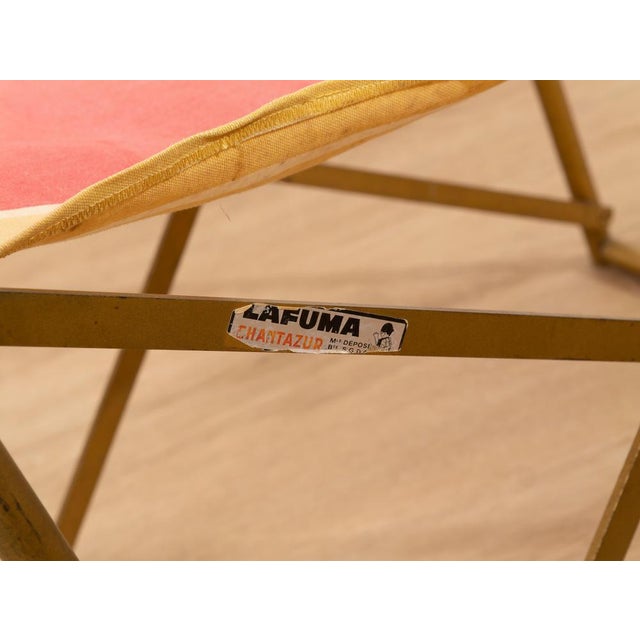 Folding camping chair, France, 1950s. French folding chair typical of the 1950s brand Chantazur Lafuma. The fabric is...