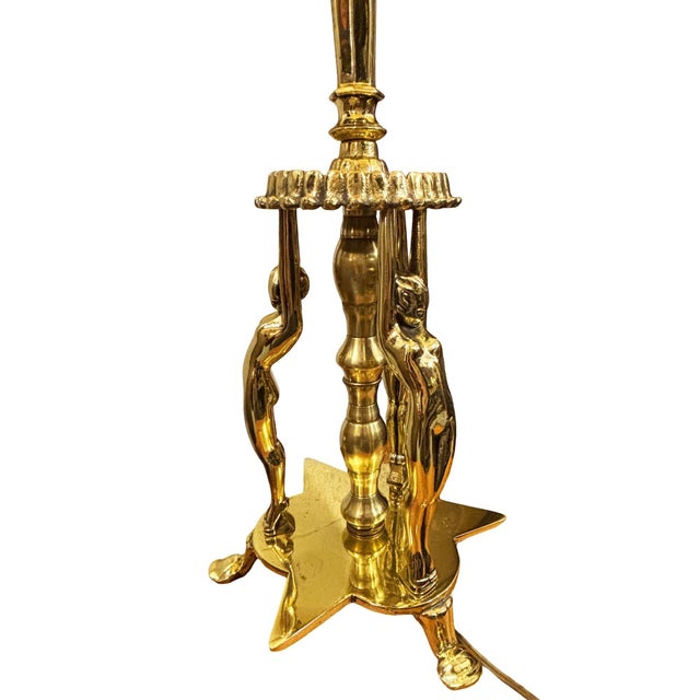 1920 Brass Figural Nude Art Deco Flapper Table Lamp by Frankart W/ Shade For Sale - Image 10 of 12