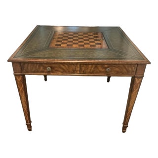 Maitland-Smith Leather Inlaid Chess & Game Table With Drawers For Sale