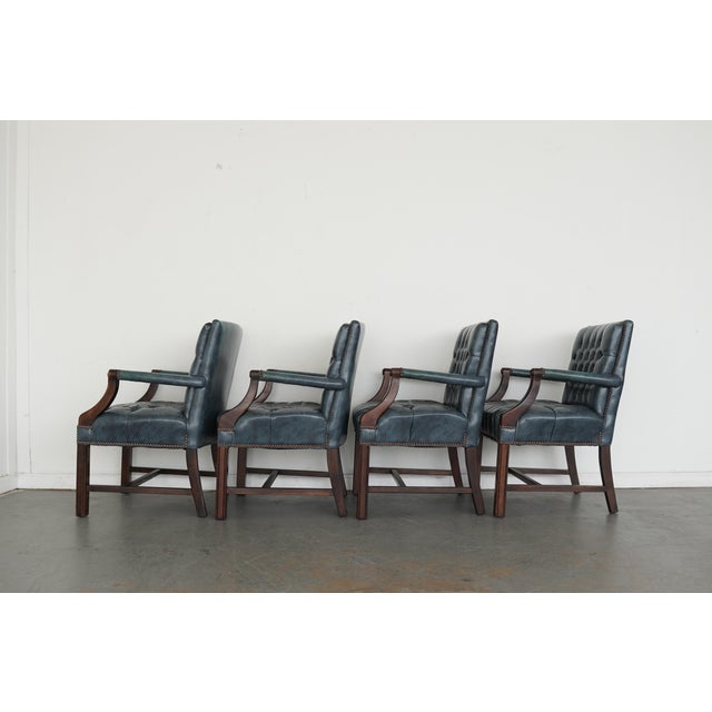 Late 20th Century Attributed to Hickory Leather Co. Capital Arm Chair (Set of 4) For Sale - Image 10 of 11